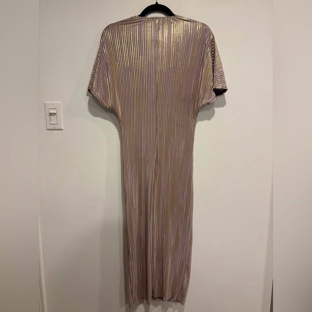 Le Château Metallic Mauve Pleated Midi Dress Twist Front | XS - Picture 6 of 6